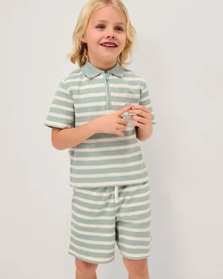 Stripe Jersey Shirt & Shorts Set Green
