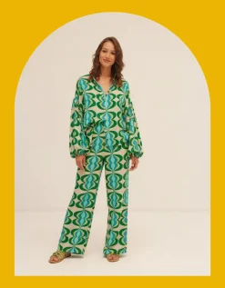 Sundress Coquelicot Printed Wide Leg Trousers Green
