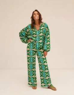 Sundress Coquelicot Printed Wide Leg Trousers Green