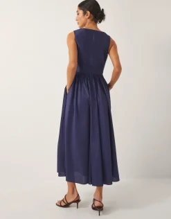 Sylvia V-Neck Floral Print Midi Dress Blue