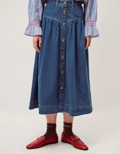 Tamsin Button Denim Midi Skirt Blue