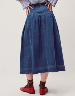 Tamsin Button Denim Midi Skirt Blue