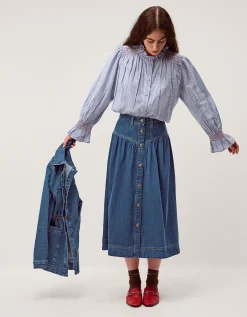 Tamsin Button Denim Midi Skirt Blue