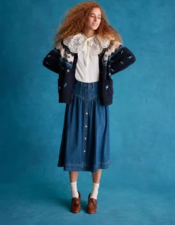 Tamsin Button Denim Midi Skirt Blue