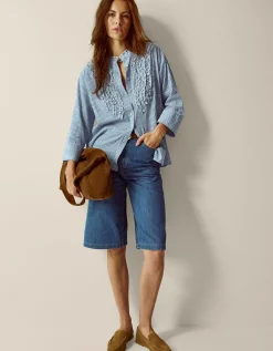 Tanya Ruffle Stripe Shirt Blue
