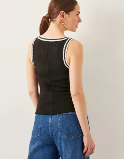 Tate Crochet Trim Tank Top Black
