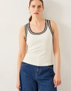 Tate Crochet Trim Tank Top Ivory