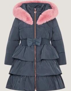 Taylor Bow Hooded Puffer Coat Blue