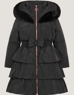 Taylor Bow Hooded Puffer Coat Black