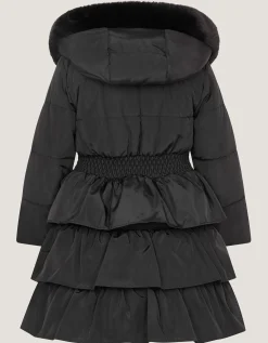 Taylor Bow Hooded Puffer Coat Black