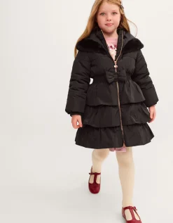 Taylor Bow Hooded Puffer Coat Black