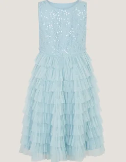 Taylor Sequin Lace Tiered Party Dress Blue