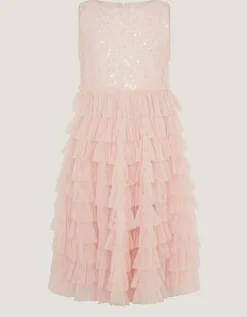 Taylor Sequin Lace Tiered Party Dress Pink
