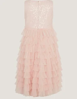 Taylor Sequin Lace Tiered Party Dress Pink
