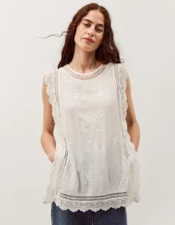 Taylor Sleeveless Embroidered Lace Top White