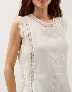 Taylor Sleeveless Embroidered Lace Top White