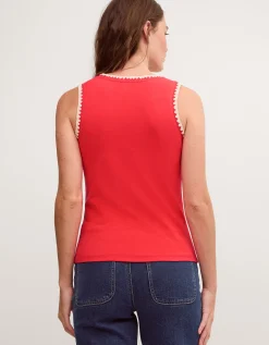 Teri Contrast Stitch Jersey Cami Top Red