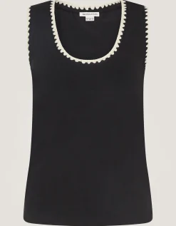 Teri Contrast Stitch Jersey Cami Top Black