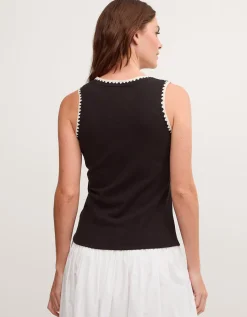 Teri Contrast Stitch Jersey Cami Top Black