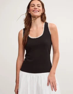 Teri Contrast Stitch Jersey Cami Top Black