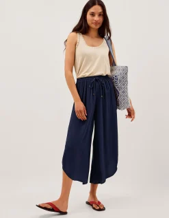 Teri Drawstring Culotte Trousers Blue