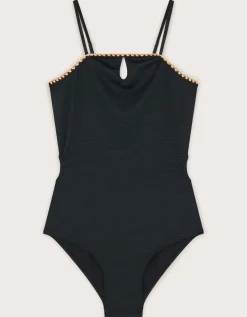Texture Cut-Out Swimsuit Black