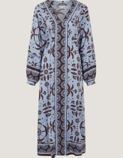 Thalia Palm Print Midi Dress Blue