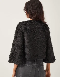 Tia Tie-Front Textured Jersey Jacket Black