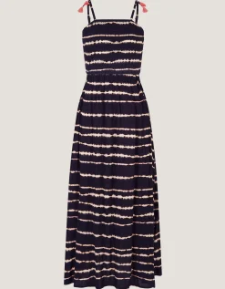 Tie-Dye Smocked Maxi Dress Black