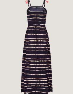 Tie-Dye Smocked Maxi Dress Black