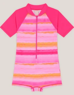 Tie-Dye UPF50+ Short Sleeve Swimsuit Pink