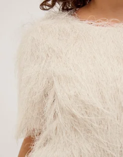 Tori Short Sleeve Fringe Mini Dress Ivory