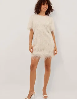 Tori Short Sleeve Fringe Mini Dress Ivory