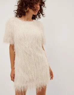 Tori Short Sleeve Fringe Mini Dress Ivory