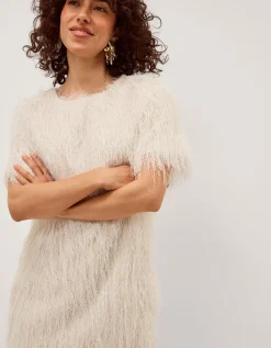 Tori Short Sleeve Fringe Mini Dress Ivory