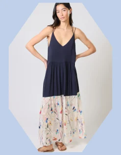 Traffic People Ithaca Tiered Print Maxi Dress Blue