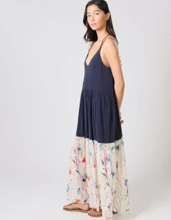 Traffic People Ithaca Tiered Print Maxi Dress Blue