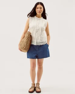 Trish Sleeveless Broderie Frill Top Ivory