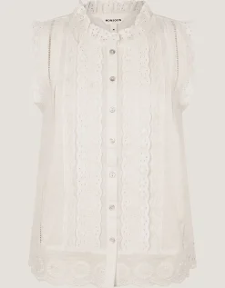 Trish Sleeveless Broderie Frill Top Ivory