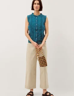 Trish Sleeveless Broderie Frill Top Teal