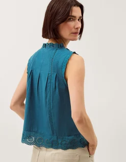 Trish Sleeveless Broderie Frill Top Teal