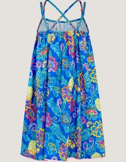 Tropical Floral Crossover Dress Blue