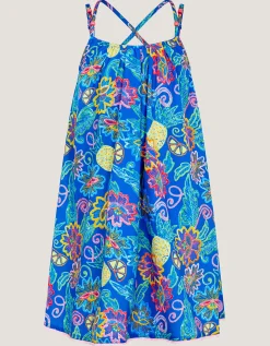 Tropical Floral Crossover Dress Blue