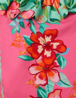 Tropical Floral Frill Swimsuit Pink