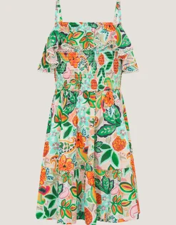 Tropical Floral Frilly Dress Multi