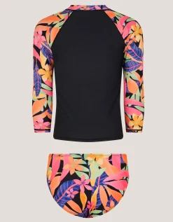 Tropical Floral UPF50+ Rash Vest Swim Set Black
