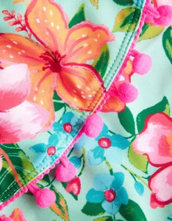 Tropical Flower Frill Bikini Swim Set Blue