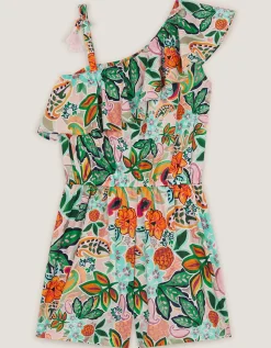 Tropical Print Asymmetrical Playsuit Multi