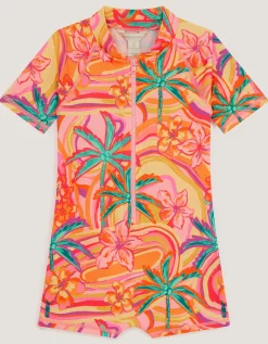 Tropical Swirl UPF50+ Short Swimsuit Orange