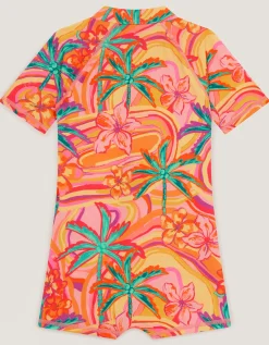 Tropical Swirl UPF50+ Short Swimsuit Orange
